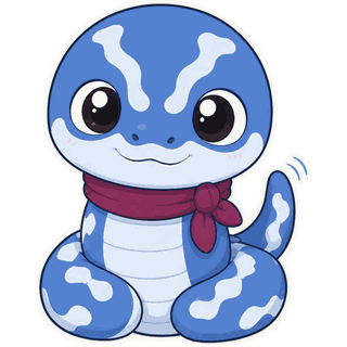 Tino, la mascotte de Zcorps : un petit serpent bleu au ventre clair, assis, avec un foulard prune, qui sourit et salue de la queue.